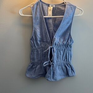 NWT Aerie Light Blue Textured tie-front top